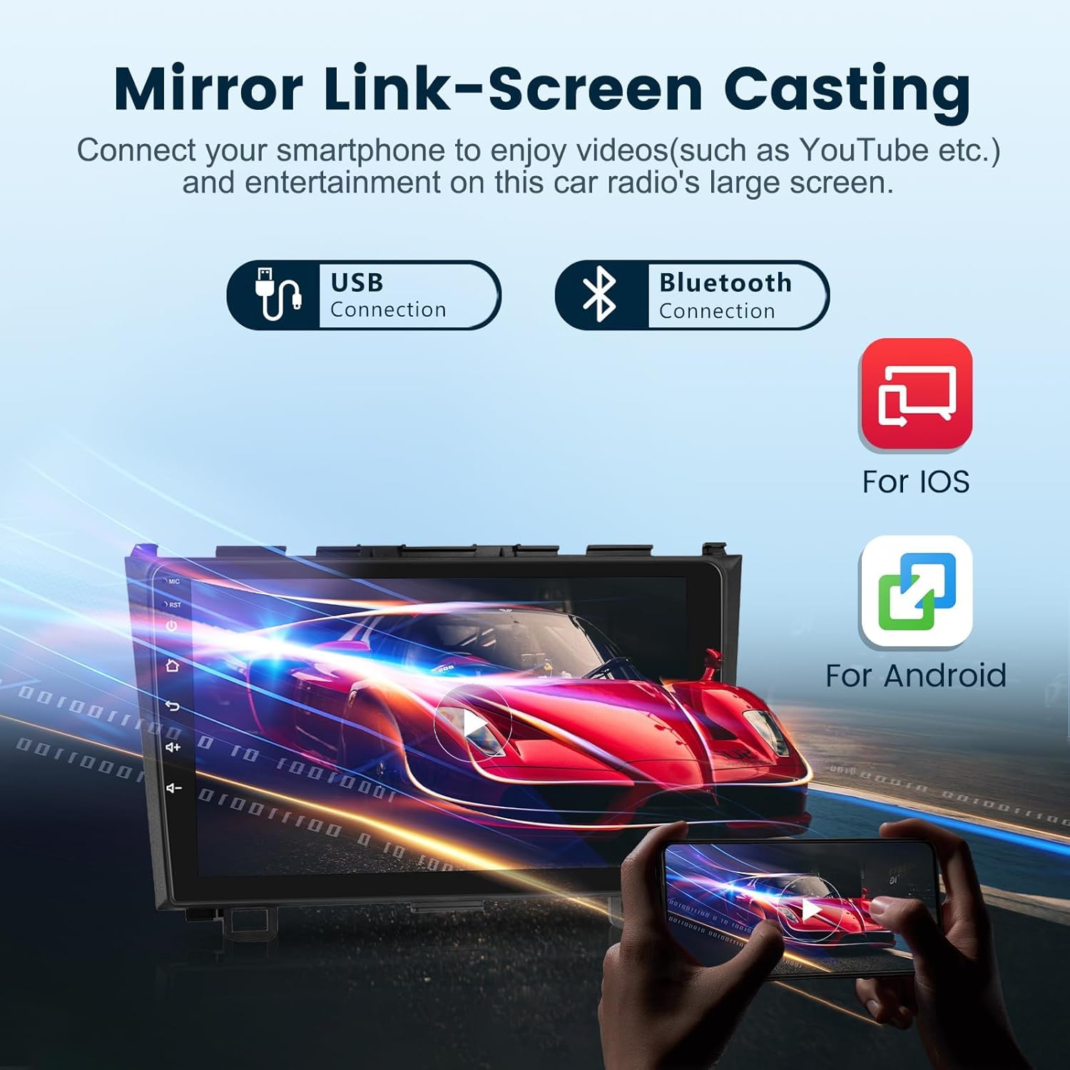 BLACK 9INCH 2 64G for Honda CRV 2007-2011 Android Car Stereo with Wireless Carplay/Android Auto, 9 Inch Touchscreen Bluetooth Car Radio Support WiFi GPS Navigation USB FM/RDS SWC HiFi Audio Backup Camera